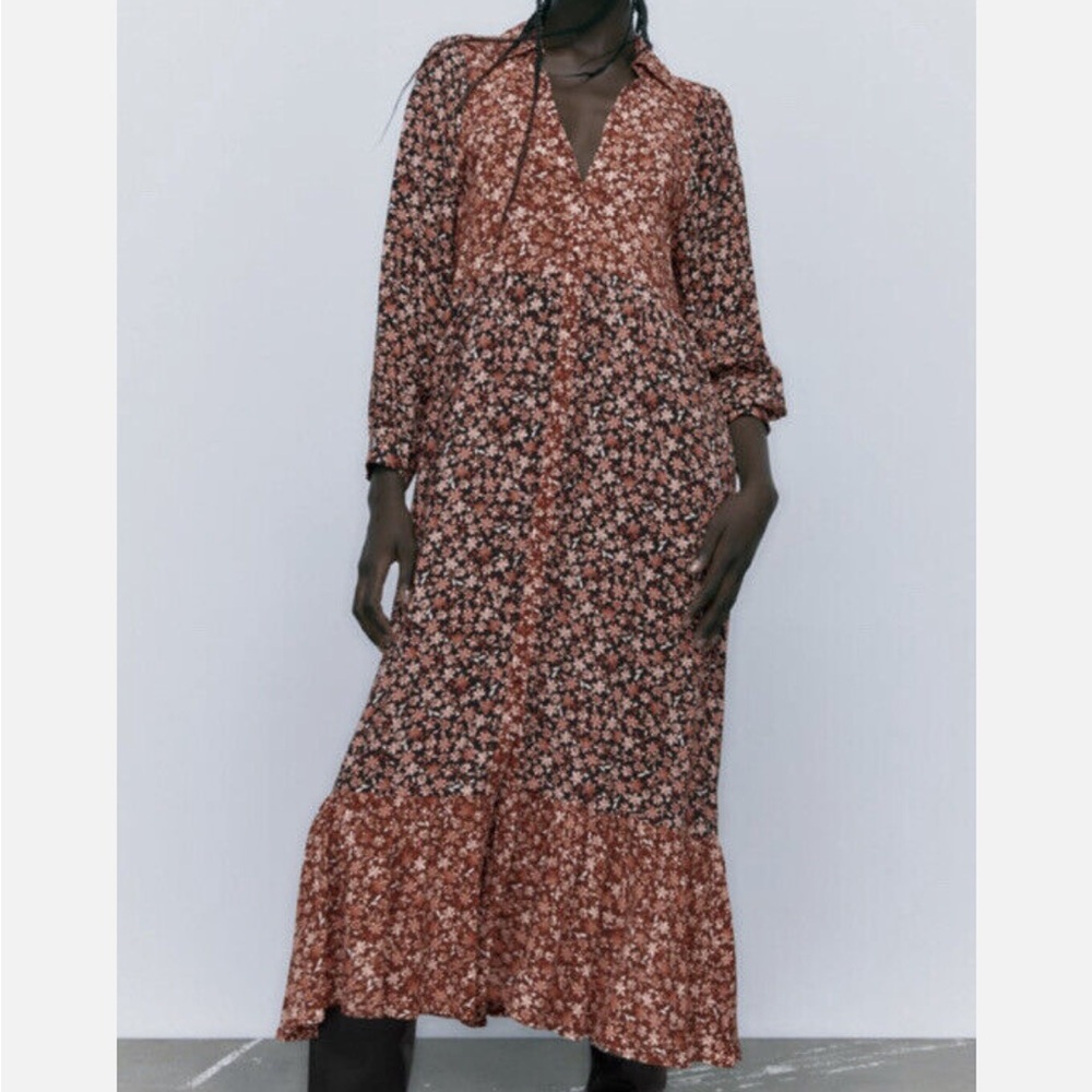 zara mixed floral midi dress